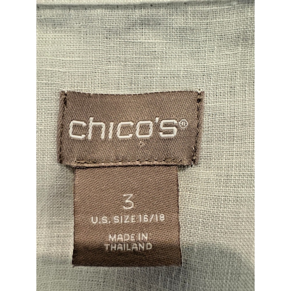 CHICOS Size 3 No Iron 100% Linen Button Up Blouse White Roll Tab Sleeve Shirt XL - Picture 5 of 9